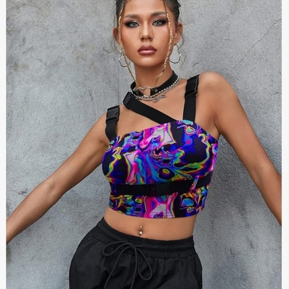 Women's Buckle Tank Top, Crop, Cami, Gothic, Y2K Streetwear, XS - Picture 4 of 5